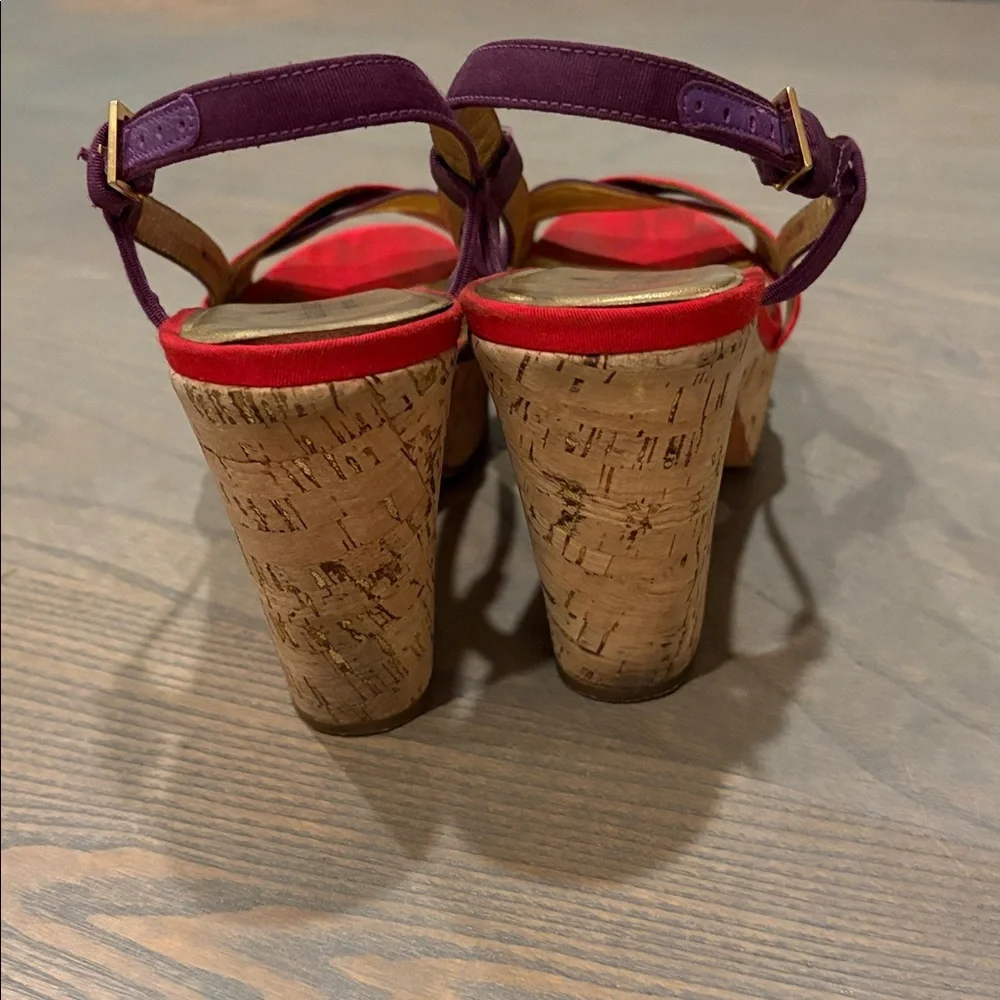 KATE SPADE Purple Red Colorblock Penny Cork Wedge Sandals